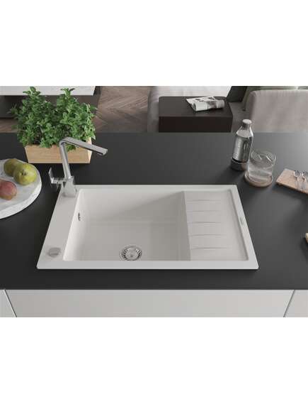 Mexen Elias zlewozmywak granitowy 1-komorowy z ociekaczem i baterią kuchenną Rita, biały - 6511-20-670300-00, изображение 3
