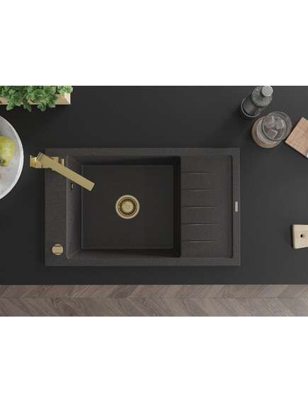 Mexen Elias zlewozmywak granitowy 1-komorowy z ociekaczem i baterią kuchenną Rita, czarny nakrapiany - 6511-76-670300-50, 4 image