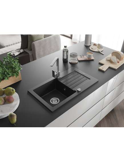 Mexen Pablo zlewozmywak granitowy 1-komorowy z ociekaczem i baterią kuchenną Rita, czarny/srebrny metalik- 6510-73-670300-00, 2 image