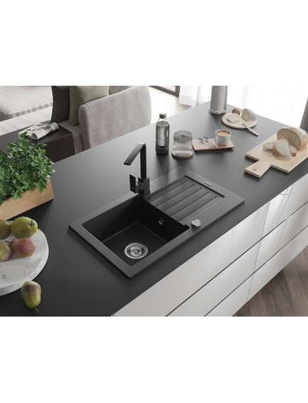 Mexen Pablo zlewozmywak granitowy 1-komorowy z ociekaczem i baterią kuchenną Rita, czarny - 6510-77-670300-70, 2 image