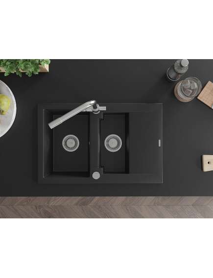 Mexen Gaspar zlewozmywak granitowy 1,5-komorowy z ociekaczem i baterią kuchenną Duero, czarny - 6507-77-671600-00, 4 image