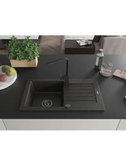 Mexen Pablo zlewozmywak granitowy 1-komorowy z ociekaczem i baterią kuchenną Rita, czarny/złoty metalik- 6510-75-670300-70-B, 3 image