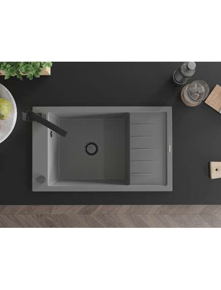 Mexen Elias zlewozmywak granitowy 1-komorowy z ociekaczem i baterią kuchenną Rita, szary - 6511-71-670300-70-B, изображение 4