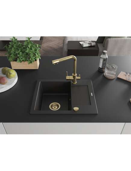 Mexen Enzo zlewozmywak granitowy 1-komorowy z ociekaczem i baterią kuchenną Duero, czarny - 6506-77-671600-50, 3 image