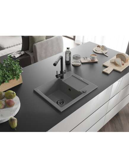 Mexen Enzo zlewozmywak granitowy 1-komorowy z ociekaczem i baterią kuchenną Duero, szary - 6506-71-671600-70-B, 2 image