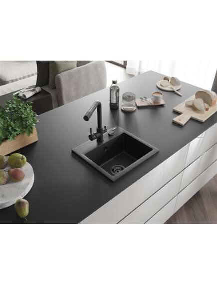Mexen Milo zlewozmywak granitowy 1-komorowy z baterią kuchenną Duero, czarny/srebrny metalik - 6505-73-671600-70-B, изображение 2