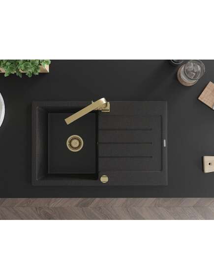Mexen Bruno zlewozmywak granitowy 1-komorowy z ociekaczem i baterią kuchenną Rita, czarny/srebrny metalik - 6513-73-670300-50, 4 image