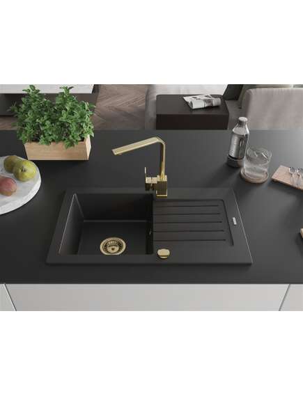 Mexen Pablo zlewozmywak granitowy 1-komorowy z ociekaczem i baterią kuchenną Rita, czarny - 6510-77-670300-50, 3 image