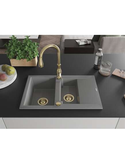 Mexen Gaspar zlewozmywak granitowy 1,5-komorowy z ociekaczem i baterią kuchenną Savita, szary - 6507-71-672601-50, изображение 3