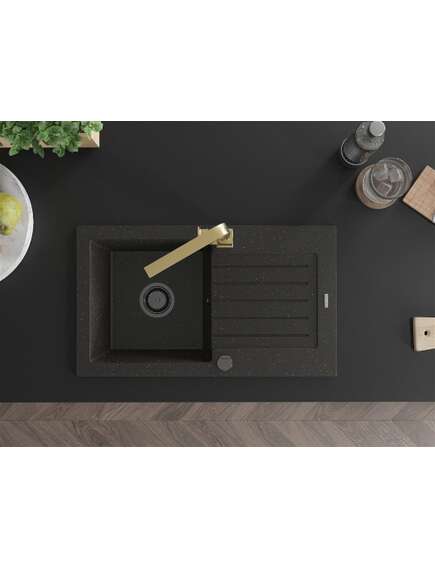 Mexen Pablo zlewozmywak granitowy 1-komorowy z ociekaczem i baterią kuchenną Rita, czarny/złoty metalik- 6510-75-670300-50-B, 4 image