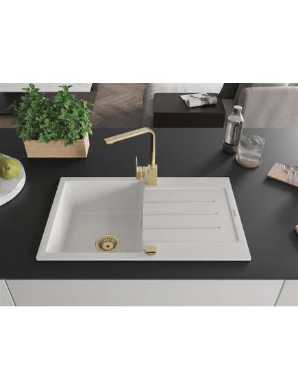Mexen Bruno zlewozmywak granitowy 1-komorowy z ociekaczem i baterią kuchenną Rita, biały - 6513-20-670300-50, изображение 3