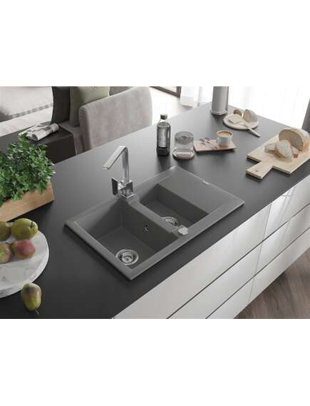 Mexen Gaspar zlewozmywak granitowy 1,5-komorowy z ociekaczem i baterią kuchenną Rita, szary - 6507-71-670300-00, 2 image