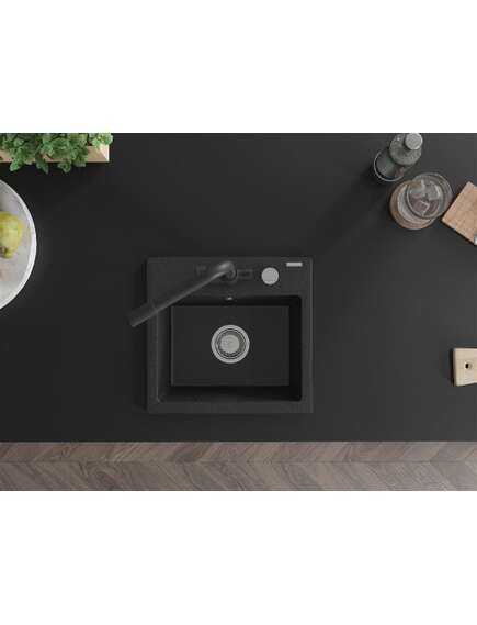 Mexen Milo zlewozmywak granitowy 1-komorowy z baterią kuchenną Duero, czarny/srebrny metalik - 6505-73-671600-70, изображение 4