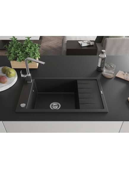 Mexen Elias zlewozmywak granitowy 1-komorowy z ociekaczem i baterią kuchenną Rita, czarny - 6511-77-670300-00, 3 image