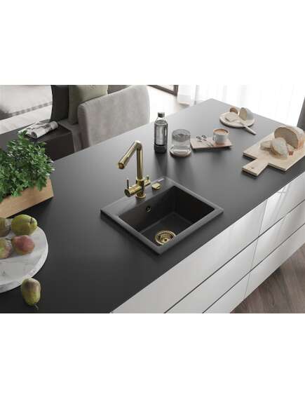 Mexen Milo zlewozmywak granitowy 1-komorowy z baterią kuchenną Duero, czarny nakrapiany - 6505-76-671600-50, 2 image