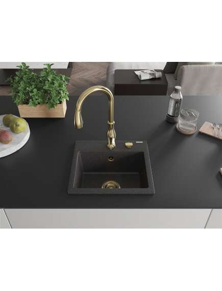 Mexen Milo zlewozmywak granitowy 1-komorowy z baterią kuchenną Savita, czarny nakrapiany - 6505-76-672601-50, 2 image