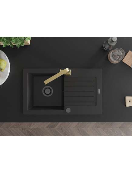 Mexen Pablo zlewozmywak granitowy 1-komorowy z ociekaczem i baterią kuchenną Rita, czarny - 6510-77-670300-50-B, 4 image