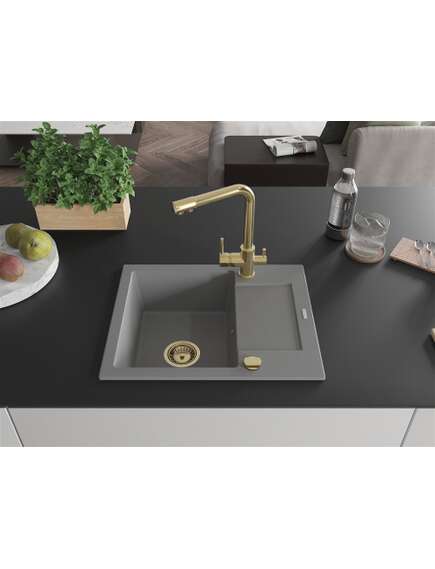 Mexen Enzo zlewozmywak granitowy 1-komorowy z ociekaczem i baterią kuchenną Duero, szary - 6506-71-671600-50, 3 image