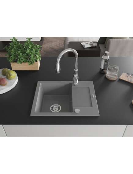 Mexen Enzo zlewozmywak granitowy 1-komorowy z ociekaczem i baterią kuchenną Savita, szary - 6506-71-672601-00, изображение 3