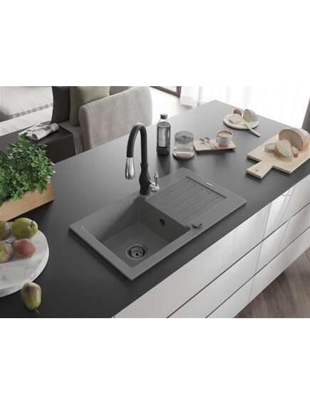 Mexen Pablo zlewozmywak granitowy 1-komorowy z ociekaczem i baterią kuchenną Savita, szary - 6510-71-672601-70-B, изображение 2