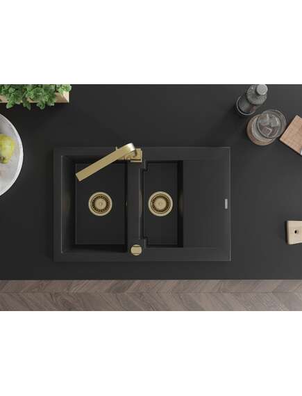 Mexen Gaspar zlewozmywak granitowy 1,5-komorowy z ociekaczem i baterią kuchenną Rita, czarny - 6507-77-670300-50, 4 image