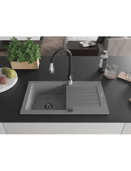 Mexen Pablo zlewozmywak granitowy 1-komorowy z ociekaczem i baterią kuchenną Savita, szary - 6510-71-672601-70-B, изображение 3