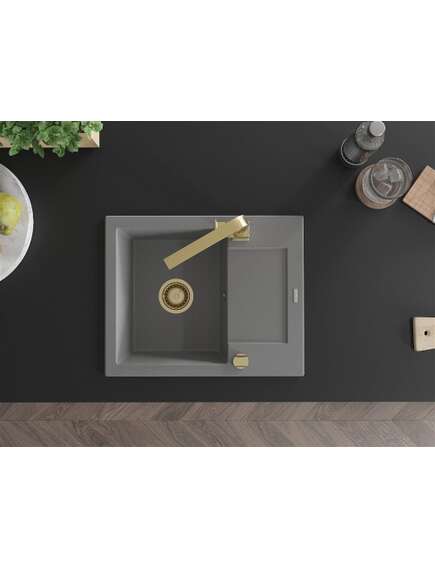 Mexen Enzo zlewozmywak granitowy 1-komorowy z ociekaczem i baterią kuchenną Rita, szary - 6506-71-670300-50, 4 image