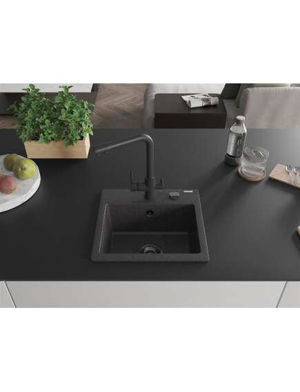 Mexen Milo zlewozmywak granitowy 1-komorowy z baterią kuchenną Duero, czarny nakrapiany - 6505-76-671600-70-B, 3 image
