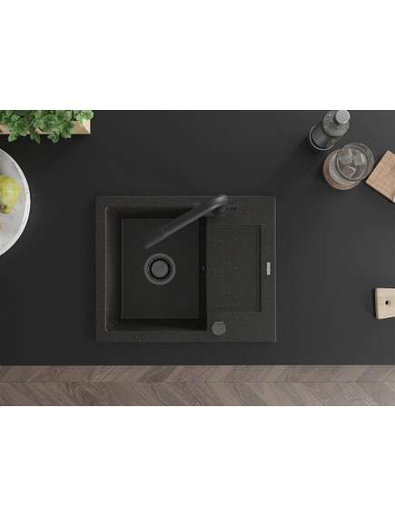Mexen Enzo zlewozmywak granitowy 1-komorowy z ociekaczem i baterią kuchenną Duero, czarny nakrapiany - 6506-76-671600-70-B, 4 image