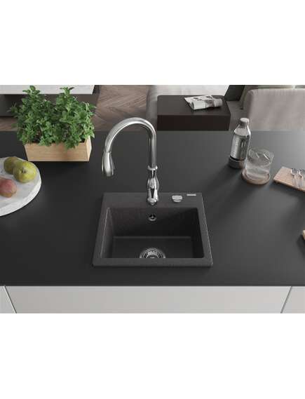 Mexen Milo zlewozmywak granitowy 1-komorowy z baterią kuchenną Savita, czarny/złoty metalik - 6505-75-672601-70, 3 image