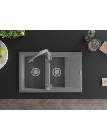 Mexen Gaspar zlewozmywak granitowy 1,5-komorowy z ociekaczem i baterią kuchenną Savita, szary - 6507-71-672601-71, изображение 4