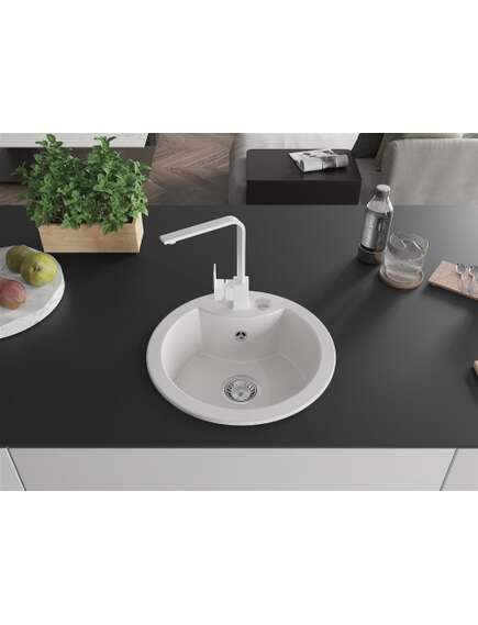 Mexen Diego zlewozmywak granitowy 1-komorowy z baterią kuchenną Rita, biały - 6512-20-670300-20, изображение 3