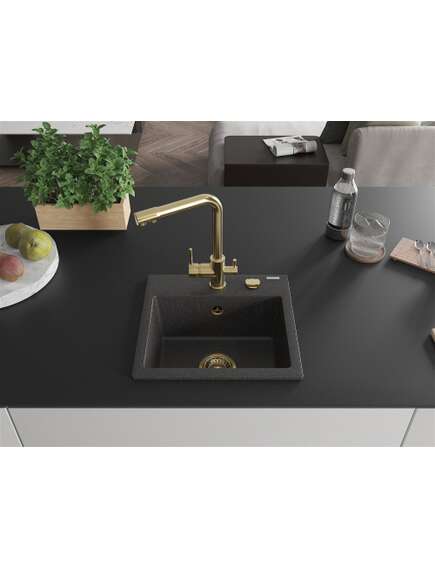 Mexen Milo zlewozmywak granitowy 1-komorowy z baterią kuchenną Duero, czarny nakrapiany - 6505-76-671600-50, 3 image
