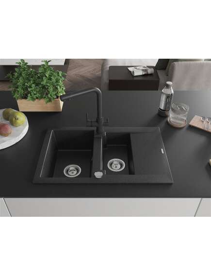 Mexen Gaspar zlewozmywak granitowy 1,5-komorowy z ociekaczem i baterią kuchenną Duero, czarny/srebrny - 6507-73-671600-70, изображение 3
