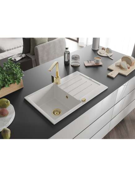 Mexen Bruno zlewozmywak granitowy 1-komorowy z ociekaczem i baterią kuchenną Rita, biały - 6513-20-670300-50, изображение 2