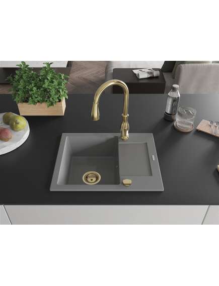 Mexen Enzo zlewozmywak granitowy 1-komorowy z ociekaczem i baterią kuchenną Savita, szary - 6506-71-672601-50, изображение 3
