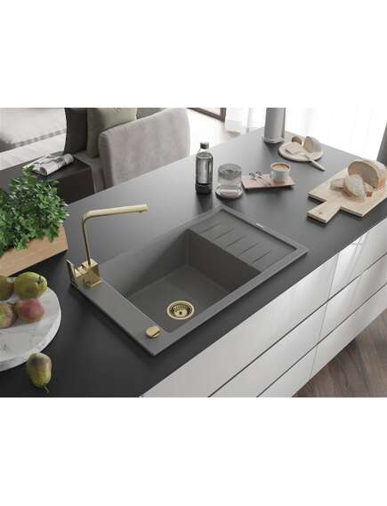 Mexen Elias zlewozmywak granitowy 1-komorowy z ociekaczem i baterią kuchenną Rita, szary - 6511-71-670300-50, изображение 2