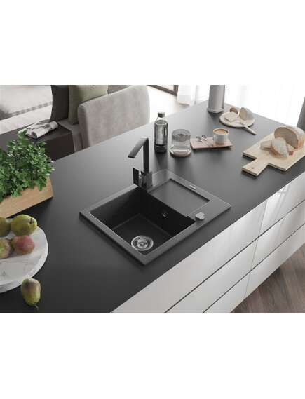 Mexen Enzo zlewozmywak granitowy 1-komorowy z ociekaczem i baterią kuchenną Rita, czarny nakrapiany - 6506-76-670300-76, 2 image