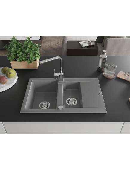 Mexen Gaspar zlewozmywak granitowy 1,5-komorowy z ociekaczem i baterią kuchenną Rita, szary - 6507-71-670300-00, 3 image