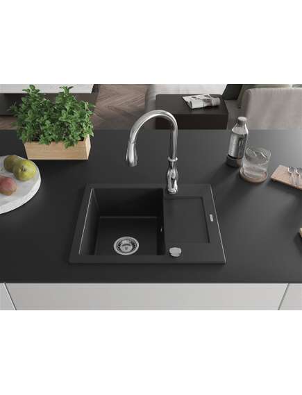 Mexen Enzo zlewozmywak granitowy 1-komorowy z ociekaczem i baterią kuchenną Savita, czarny - 6506-77-672601-00, изображение 3