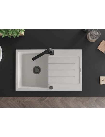 Mexen Bruno zlewozmywak granitowy 1-komorowy z ociekaczem i baterią kuchenną Rita, biały - 6513-20-670300-70, изображение 4