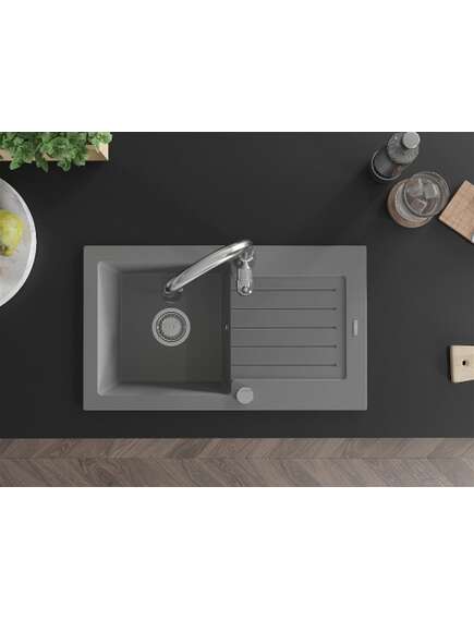 Mexen Pablo zlewozmywak granitowy 1-komorowy z ociekaczem i baterią kuchenną Savita, szary - 6510-71-672601-00, изображение 4