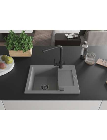 Mexen Enzo zlewozmywak granitowy 1-komorowy z ociekaczem i baterią kuchenną Duero, szary - 6506-71-671600-70-B, 3 image