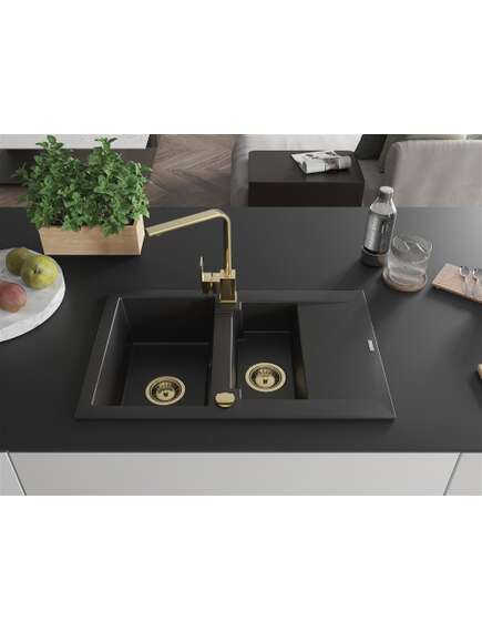 Mexen Gaspar zlewozmywak granitowy 1,5-komorowy z ociekaczem i baterią kuchenną Rita, czarny - 6507-77-670300-50, 3 image