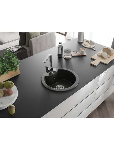 Mexen Diego zlewozmywak granitowy 1-komorowy z baterią kuchenną Rita, czarny/złoty metalik - 6512-75-670300-00, 2 image