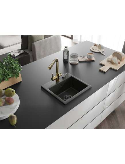 Mexen Milo zlewozmywak granitowy 1-komorowy z baterią kuchenną Duero, czarny/złoty metalik - 6505-75-671600-50-B, изображение 2