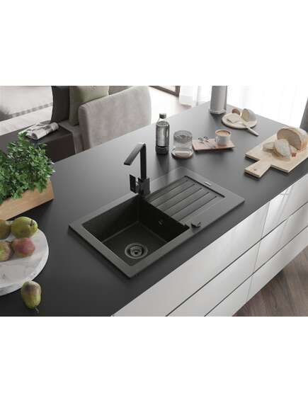 Mexen Pablo zlewozmywak granitowy 1-komorowy z ociekaczem i baterią kuchenną Rita, czarny/złoty metalik- 6510-75-670300-70-B, 2 image