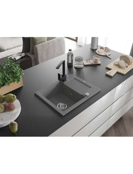 Mexen Enzo zlewozmywak granitowy 1-komorowy z ociekaczem i baterią kuchenną Rita, szary - 6506-71-670300-70, 2 image