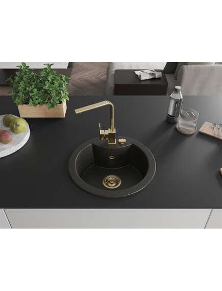 Mexen Diego zlewozmywak granitowy 1-komorowy z baterią kuchenną Rita, czarny/złoty metalik - 6512-75-670300-50, 3 image