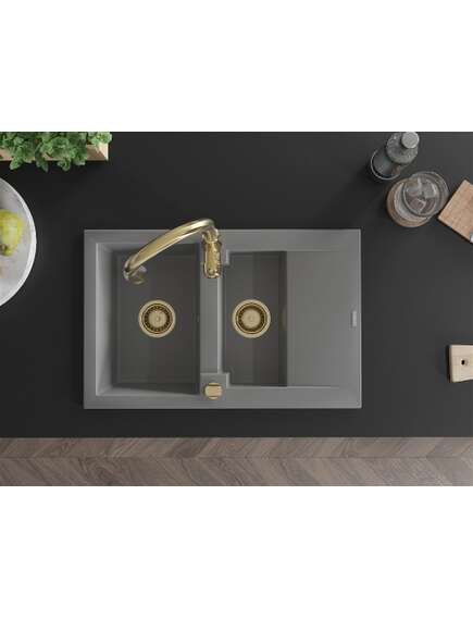 Mexen Gaspar zlewozmywak granitowy 1,5-komorowy z ociekaczem i baterią kuchenną Savita, szary - 6507-71-672601-50, изображение 4